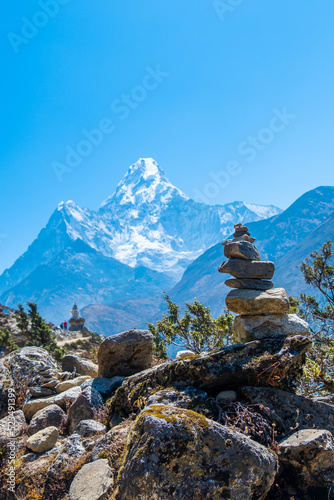view of Himalayan Mountains from Nangkar Tshang View Point, Dingboche, Sagarmatha national park, Everest Base Camp 3 Passes Trek, Nepal. photo