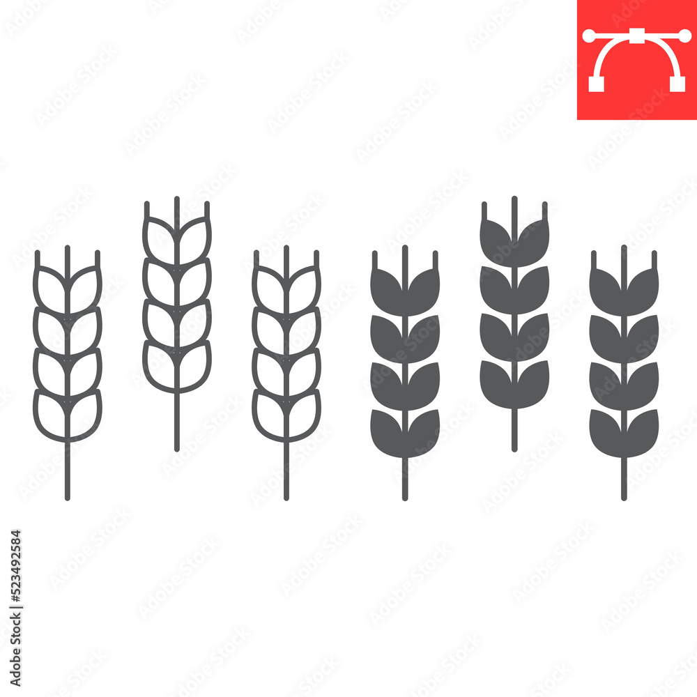 Wheat line and glyph icon, barley and gluten free, wheat grain vector icon, vector graphics, editable stroke solid sign, eps 10. Wheat line and glyph icon, barley and gluten free, wheat grain vector icon, vector graphics, editable stroke solid sign, eps 10.