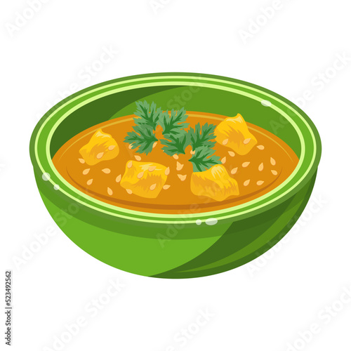 Soup in bowl. Gazpacho cream soup isolated on white background. Ideas for lunch or dinner