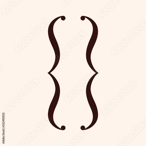 Curly braces pair. Double symmetric brackets. Curled curved punctuation symbol for quote text, maths. Retro-styled typography swirly mark, opening and closing frames. Isolated vector illustration