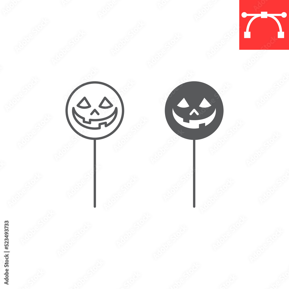 Halloween lollipop with face line and glyph icon, sweet and party, lollipop face vector icon, vector graphics, editable stroke outline sign, eps 10. Halloween lollipop with face line and glyph icon, sweet and party, lollipop face vector icon, vector graphics, editable stroke outline sign, eps 10.