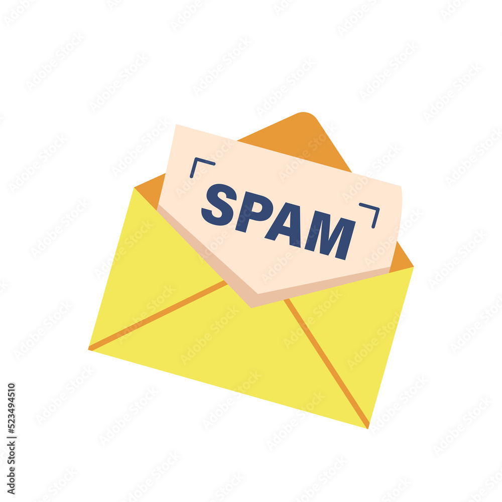 Envelope With Spam Isolated on White Background. Email Warning, Virus, Piracy, Hacking And Security Concept Envelope With Spam Isolated on White Background. Email Warning, Virus, Piracy, Hacking And Security Concept