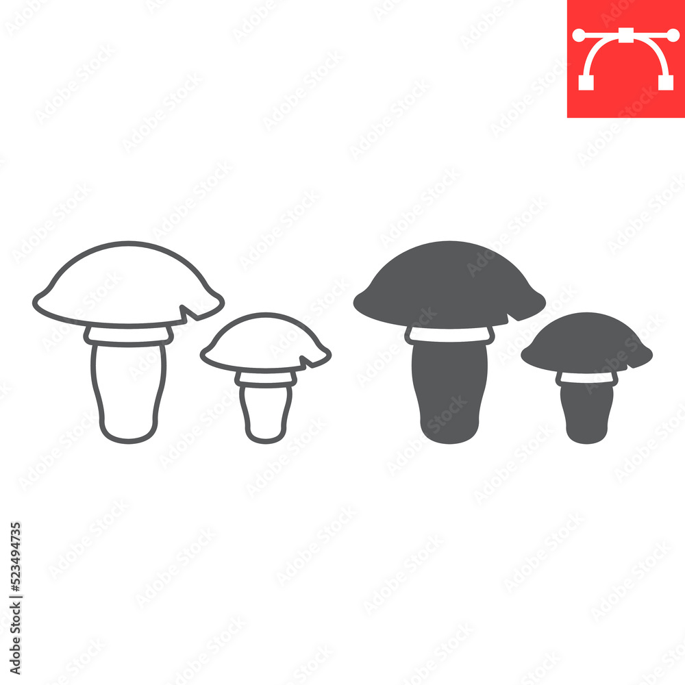 Mushrooms line and glyph icon, meal and food, mushroom vector icon, vector graphics, editable stroke outline sign, eps 10.