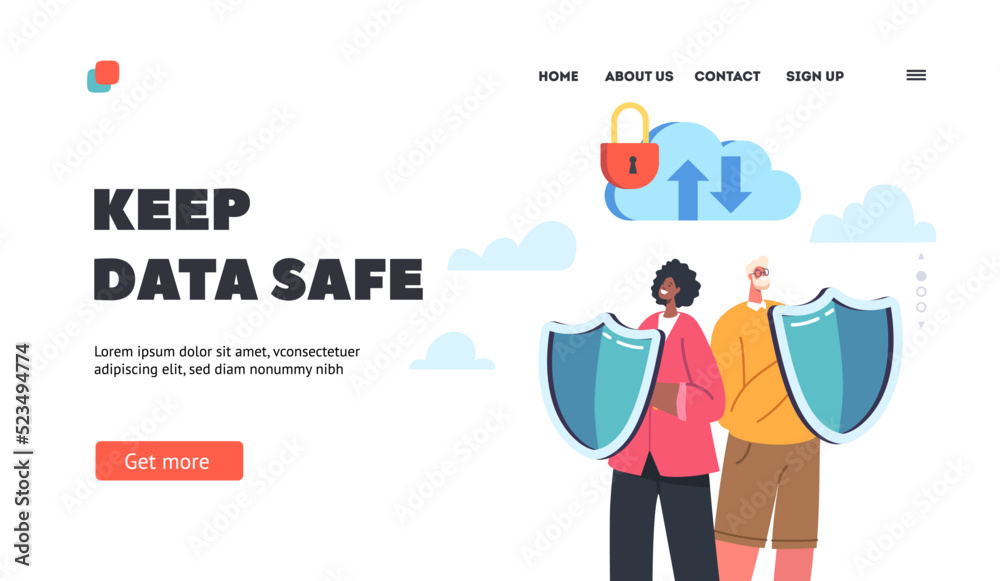 Secured Database Landing Page Template. Guards Characters Holding Shields Protect Server Room Or Hard Disks Secured Database Landing Page Template. Guards Characters Holding Shields Protect Server Room Or Hard Disks