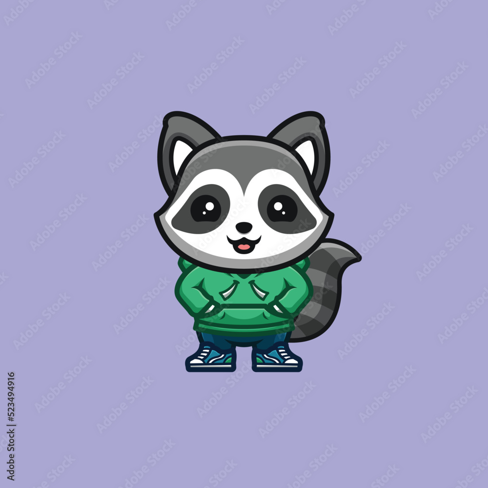 Raccoon Urban Cute Creative Kawaii Cartoon Mascot Logo