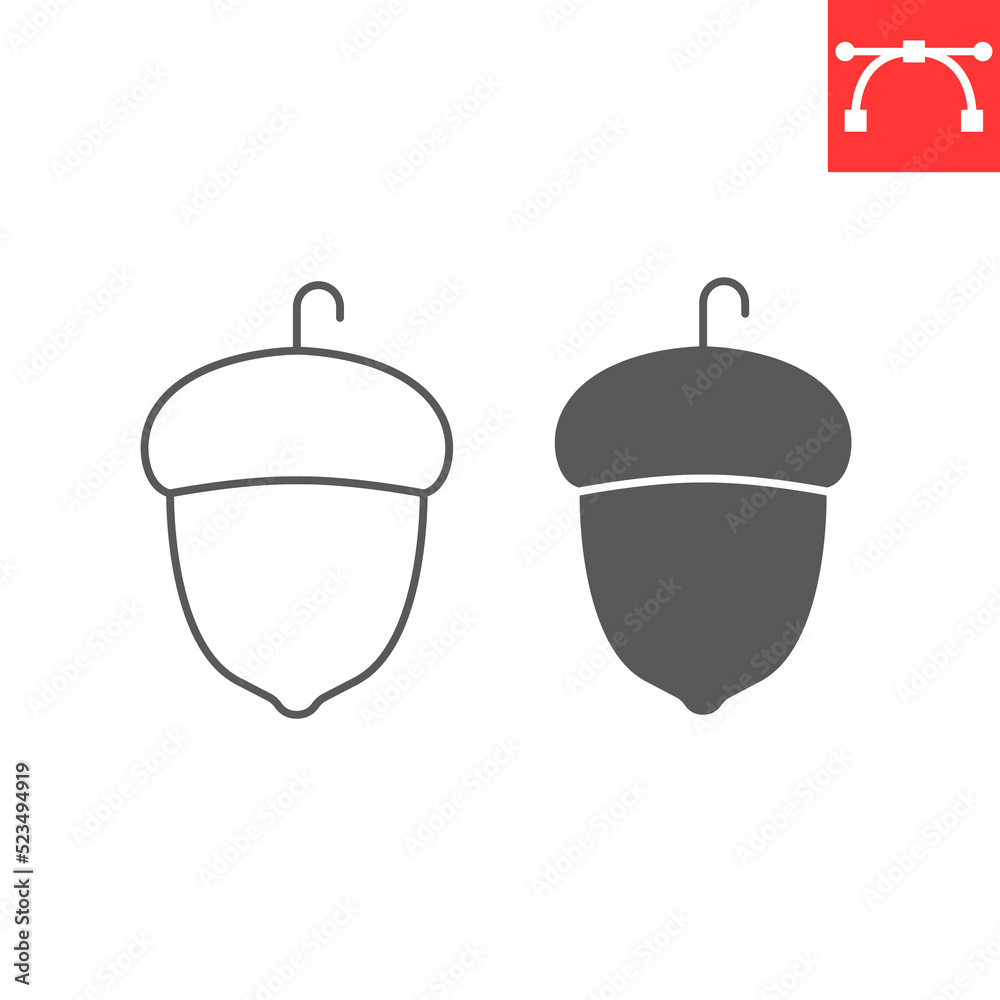 Acorn line and glyph icon, natural and autumn, acorn vector icon, vector graphics, editable stroke solid sign, eps 10. Acorn line and glyph icon, natural and autumn, acorn vector icon, vector graphics, editable stroke solid sign, eps 10.