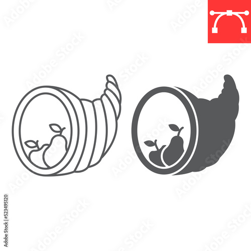 Cornucopia line and glyph icon, thanksgiving and holiday, cornucopia vector icon, vector graphics, editable stroke outline sign, eps 10.
