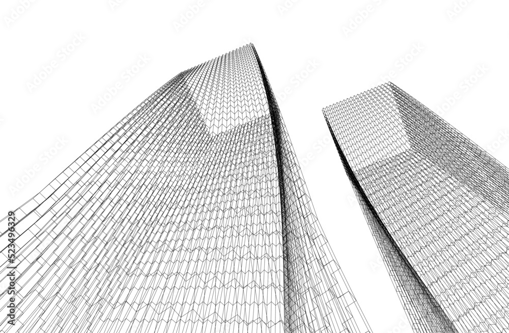 Abstract futuristic buildings. Architectural vector drawing