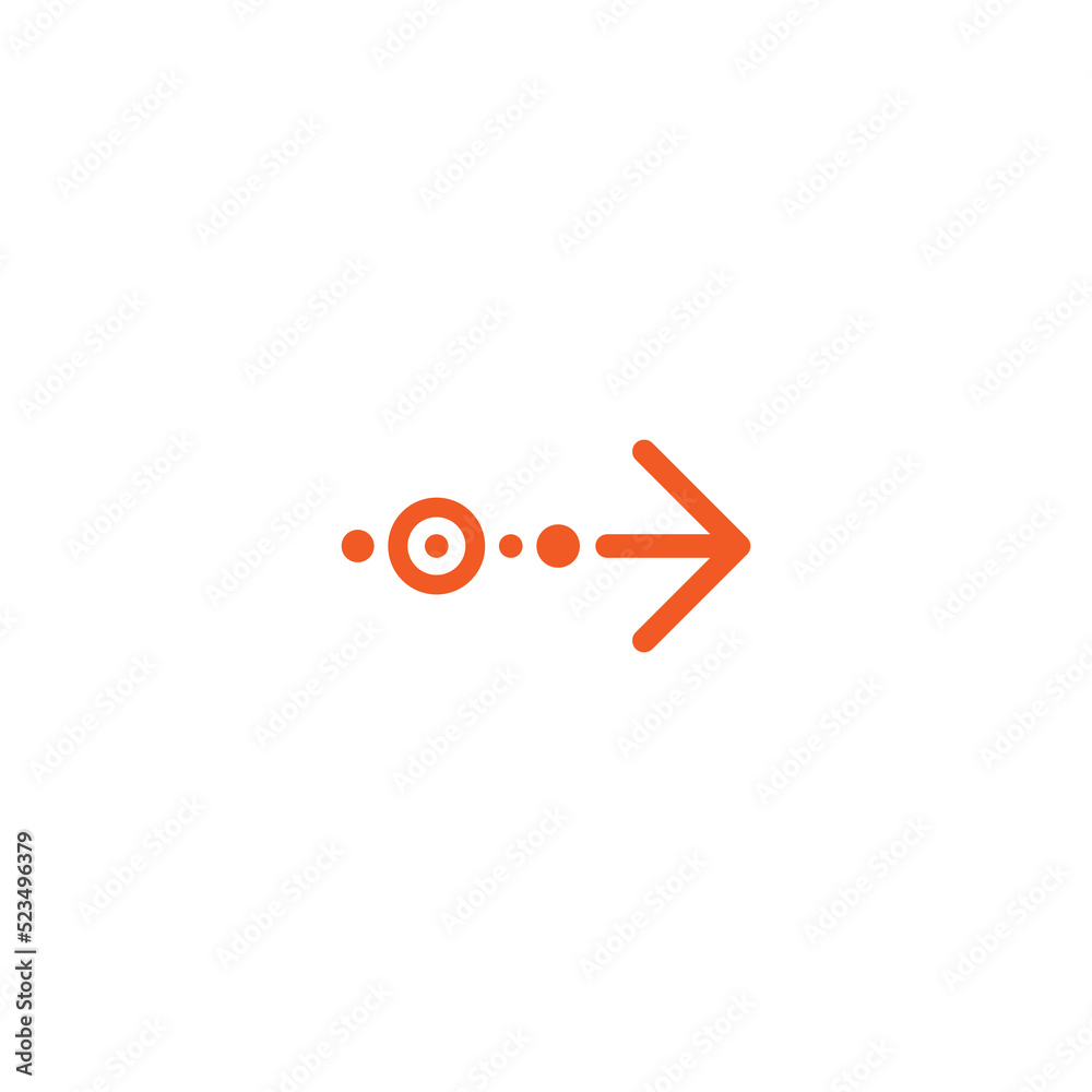 Continue icon. Red right arrow with circles and dots. Launch, upgrade ...