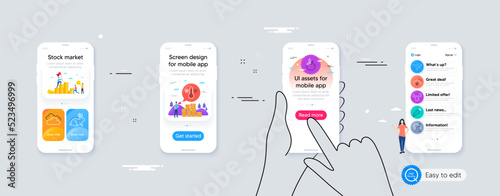 Snow weather, Windy weather and Eco food minimal line icons. Phone ui interface. Thermometer, Animal tested, Carrot icons. Sleep web elements. For web, application, printing. Vector