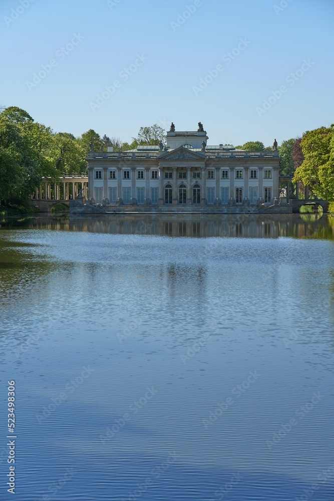 Mansion on isle in baths park in Warsaw city of Poland - vertical