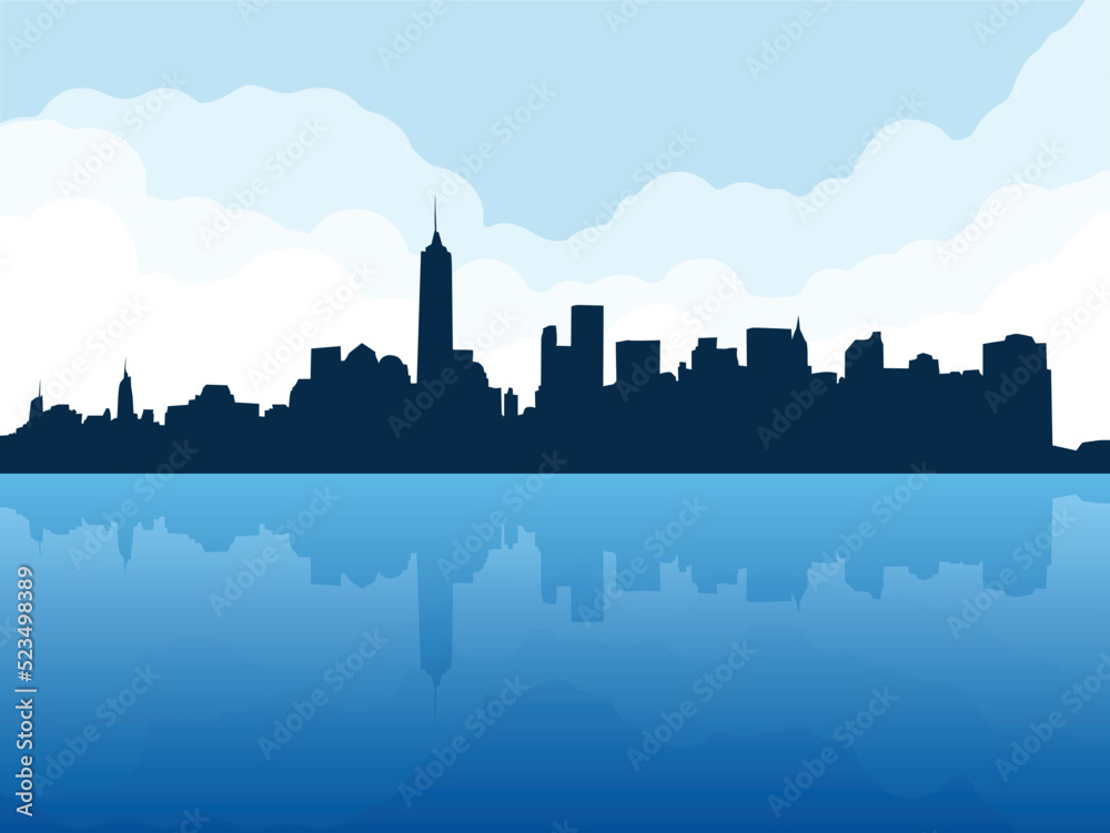 New York city outline skyline. All New York buildings - customizable objects, so you can simply change skyline composition. Minimal design.