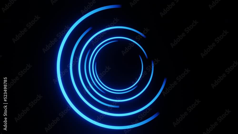 Rotating blue neon circles loading animation background 3d render Rotating blue neon circles loading animation background 3d render