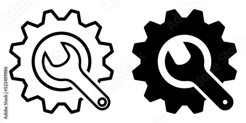 ofvs94 OutlineFilledVectorSign ofvs - tool icon . isolated transparent . cogwheel sign . repair / service concept . gear with wrench . black outline and filled version . AI 10 / EPS 10 . g11404