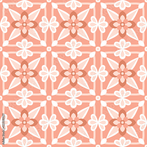 Italian sicily majolica design. Abstract floral patchwork ornaments. Portuguese tiles, Azulejo in pink colors. Moroccan seamless pattern, decorative background, vector illustration.