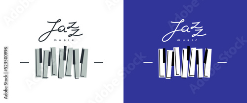 Jazz music emblem or logo vector flat style illustration isolated, grand piano logotype for recording label or studio or musical band.