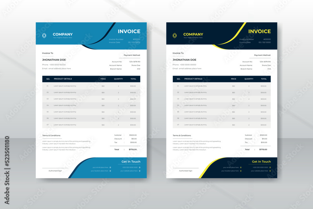 Simple modern business invoice template design