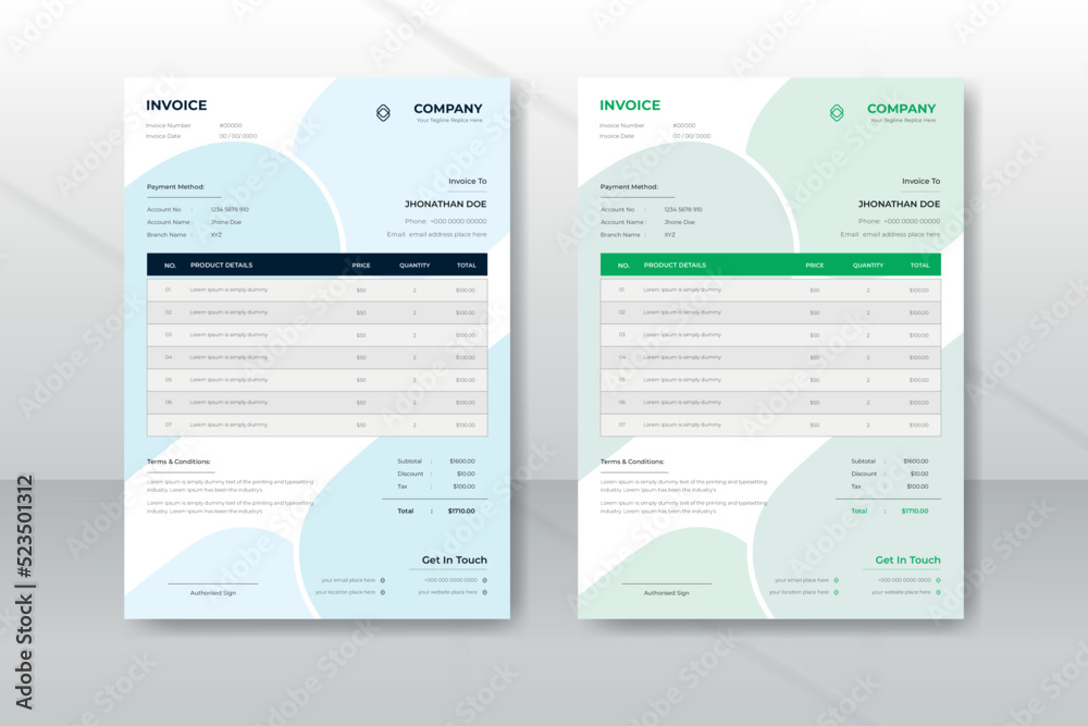 Simple modern business invoice template design