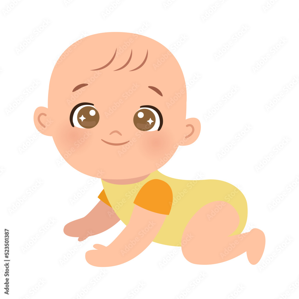 Cute little baby crawling. Flat vector cartoon design Stock Vector | Adobe Stock Cute little baby crawling. Flat vector cartoon design Stock Vector | Adobe Stock
