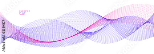 Smooth background with wave of flowing particles abstract vector art, easy and soft relaxing curve lines dots in motion, airy and soft illustration.