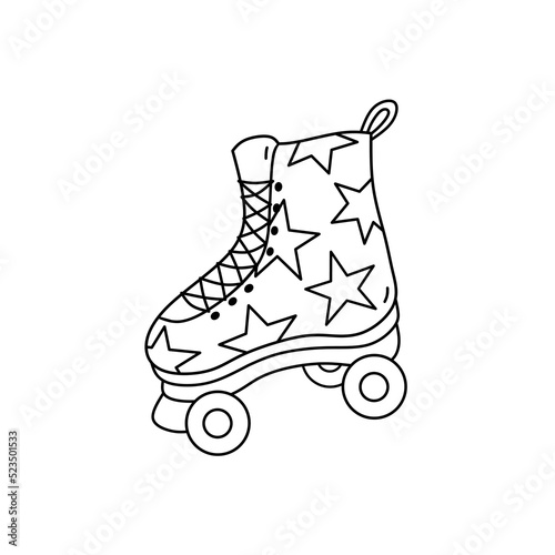 Quad roller skate with stars isolated on white background. Vector hand-drawn illustration in doodle style. Perfect for decorations, cards, logo, various designs.