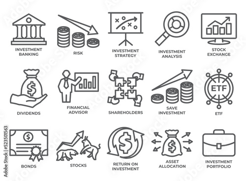Investment line icons set on white background