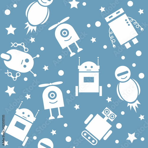 Cute Robots. Seamless Pattern.Baby background