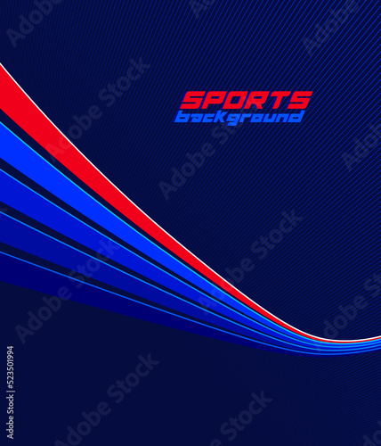 Sports activities games and racing vector linear background in 3D perspective rotation, dark red and blue dynamic layout with lines like a road or race.
