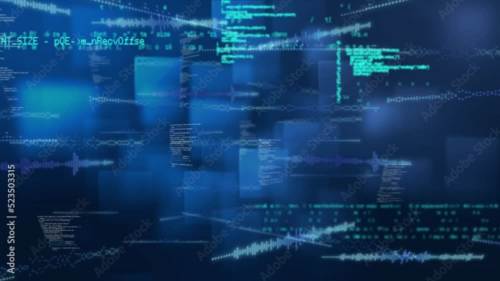 Animation of data processing over squares on black background Animation of data processing over squares on black background