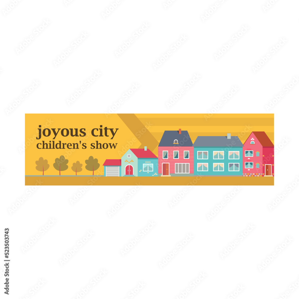 Trendy banner for dream home advertisement vector illustration. Bright town cottages and houses. Buildings and architecture concept. Template for poster, promotion or design