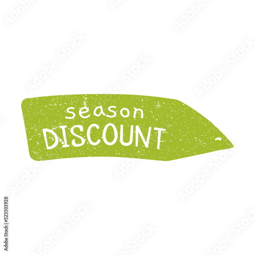 Season Doscount sticker. Limited offer arrow, half price bubble, season discount ribbon. Flat vector illustrations for badges and labels design, advertising, promo campaign concept photo