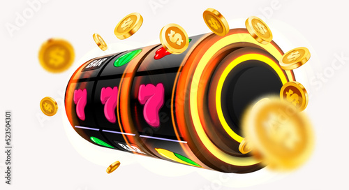 Golden slot machine wins the jackpot. 777 Big win concept. Casino jackpot.