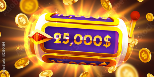 Golden slot machine wins the jackpot. 777 Big win concept. Casino jackpot.