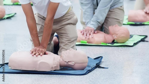 First Aid CPR Training Cardiopulmonary resuscitation, how to perform CPR. 4K Slow Motion