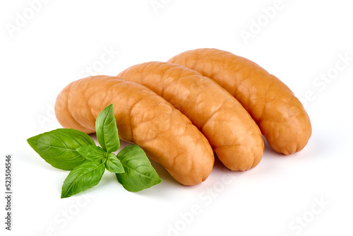 Boiled german sausages, isolated on white background.