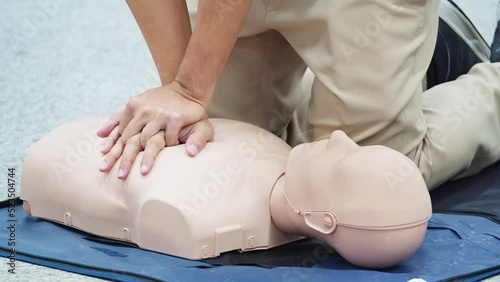First Aid CPR Training Cardiopulmonary resuscitation, how to perform CPR. 4K photo