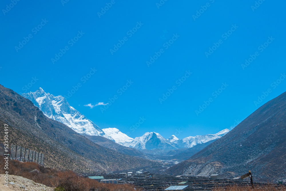 Dingboche village and mount Lhotse - trek to Everest base camp - Nepal Himalayas mountains