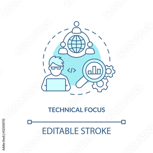 Technical focus turquoise concept icon. IT consulting for startup abstract idea thin line illustration. IT support. Isolated outline drawing. Editable stroke. Arial, Myriad Pro-Bold fonts used