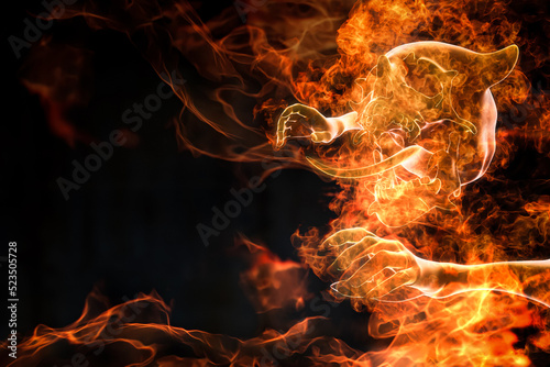 Tableau sur toile 3D Rendering of an Evil Spirit Burns up in a Hot Fire Flame