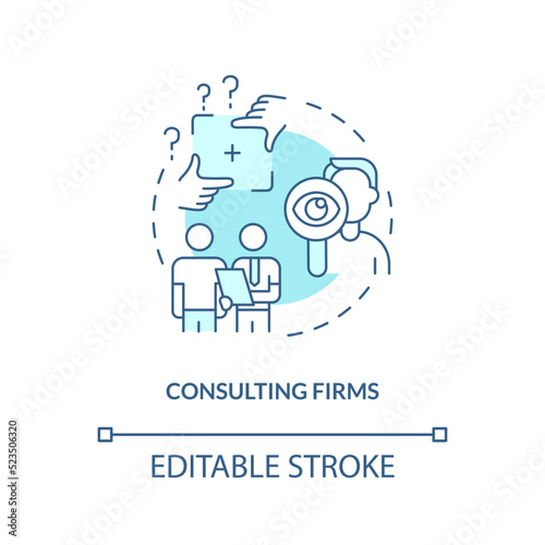Consulting firms turquoise concept icon. New business sponsorship type abstract idea thin line illustration. Isolated outline drawing. Editable stroke. Arial, Myriad Pro-Bold fonts used