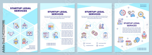 Startup legal services cyan brochure template. Hiring lawyer. Leaflet design with linear icons. Editable 4 vector layouts for presentation, annual reports. Arial-Black, Myriad Pro-Regular fonts used
