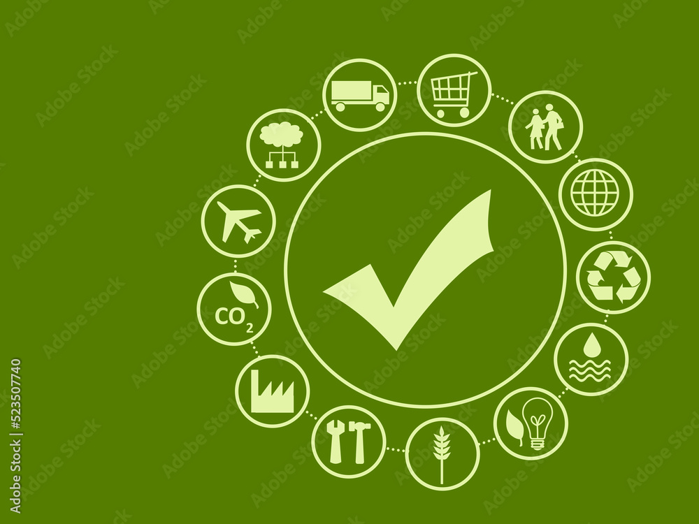 circle of icons for a supply chain (raw materials, logistics, sales