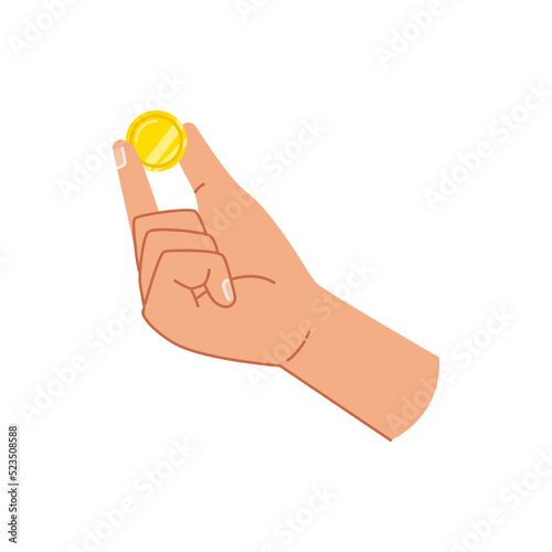 Coins and cash in hand, isolated of palm with money for paying. Giving loan, saving financial assets or exchanging, wealthy person with metals. Flat cartoon style vector illustration