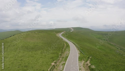 A wonderful mountain road with a serpentine in the North Caucasus from the Narzan Valley to Dzhily-Su, Russia.