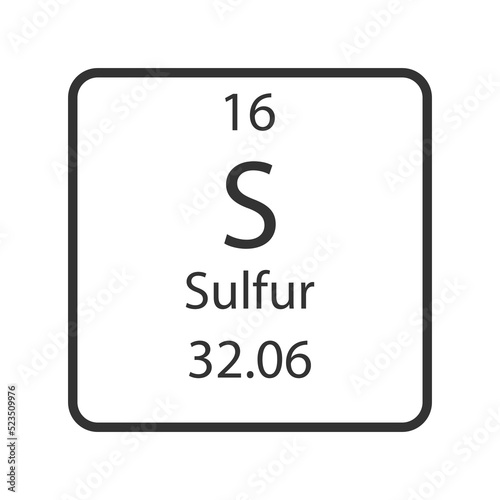 Sulfur symbol. Chemical element of the periodic table. Vector illustration.