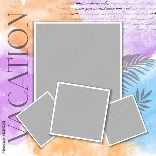 Collage social media post template. Colorful watercolor background