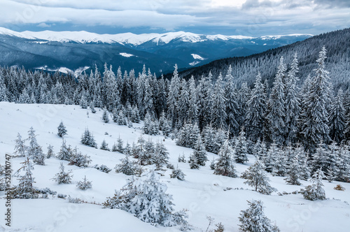 Winter snowy mountains, wilderness landscape
