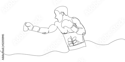 Boxer in boxing gloves one line art. Continuous line drawing hit  protective mask  boxing gloves  fight  athletes  battle  man  sport  boxing ring.