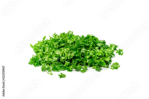 Fresh Green Chopped Parsley Leaves Isolated on White Background