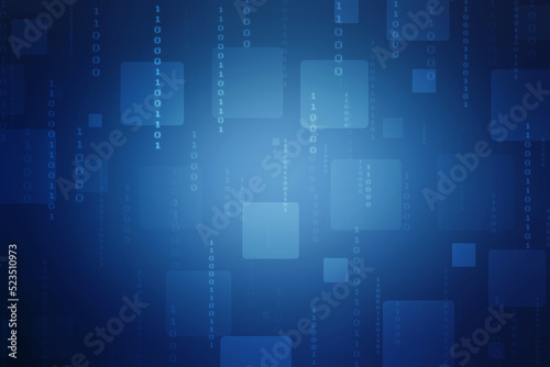 Binary Code Background, Digital Abstract technology background, flowing number one and zero text in binary code format in technology background. Internet Big data Concept